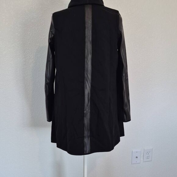 SPANX Faux Leather Convertible Black Coat Drape Front Jacket Size XS - Picture 6 of 9